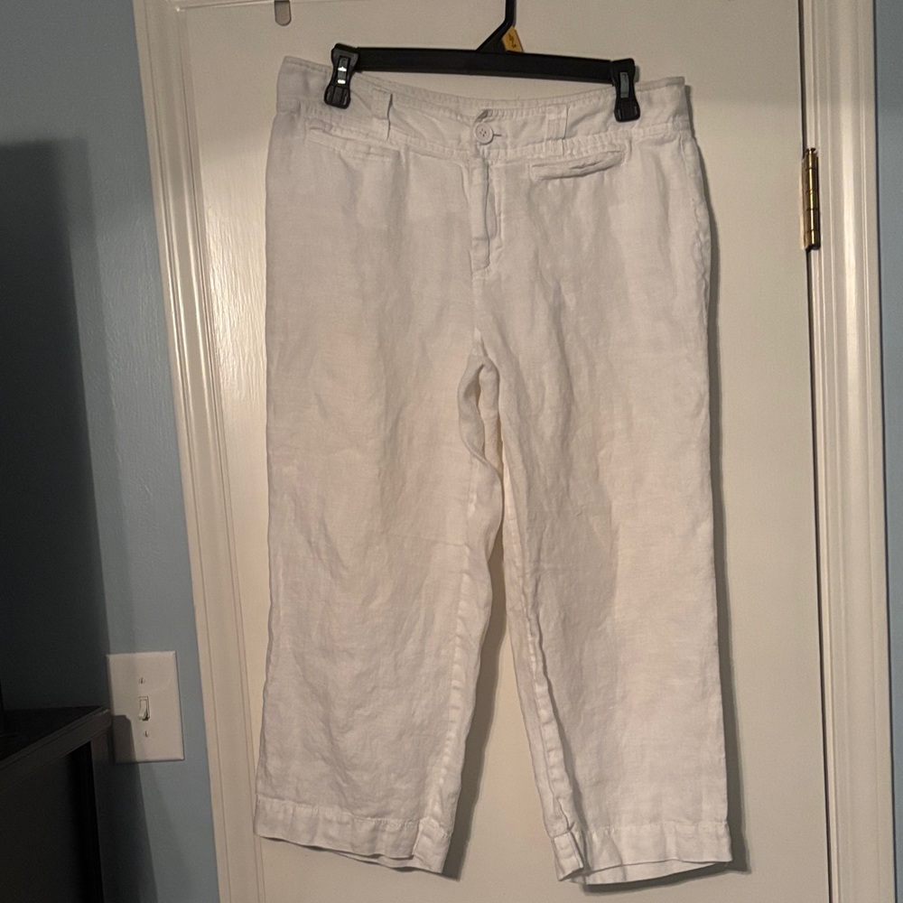 Madison Crisp White Linen capris women size 10